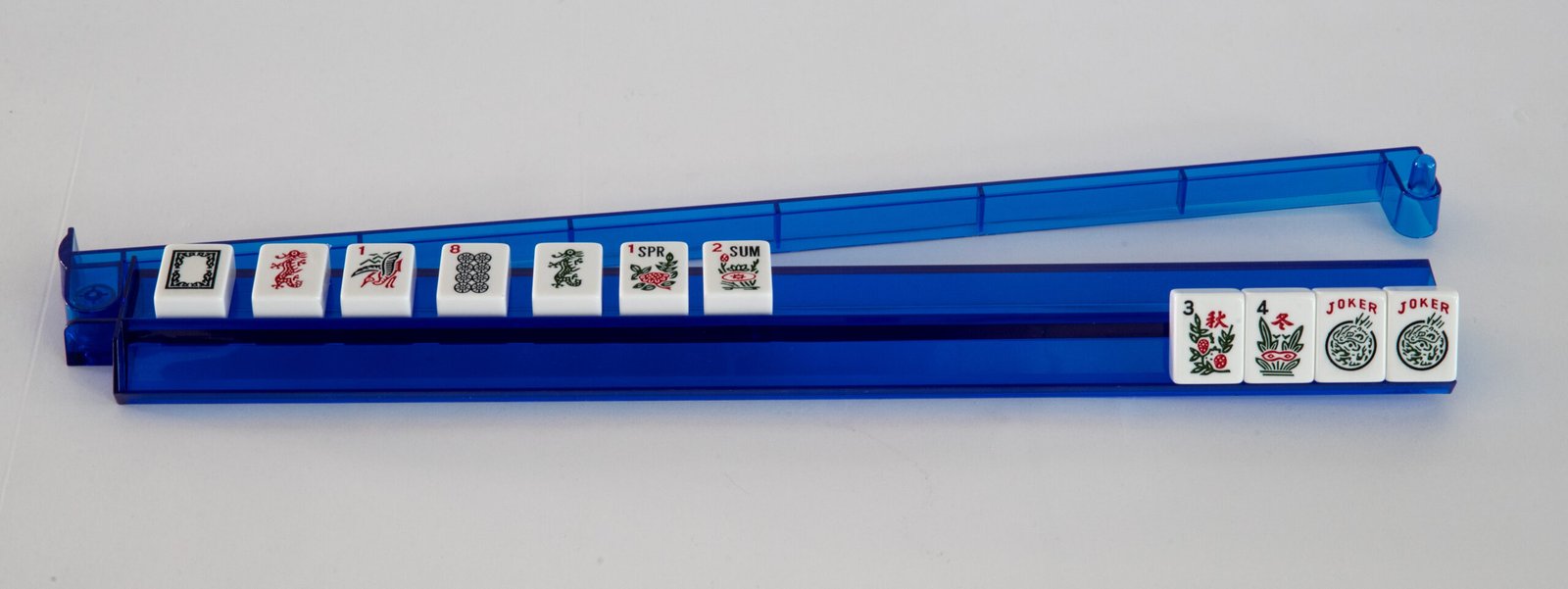 Dark Blue Mahjong Racks With Attached Pushers - MahJongg Maven & Games