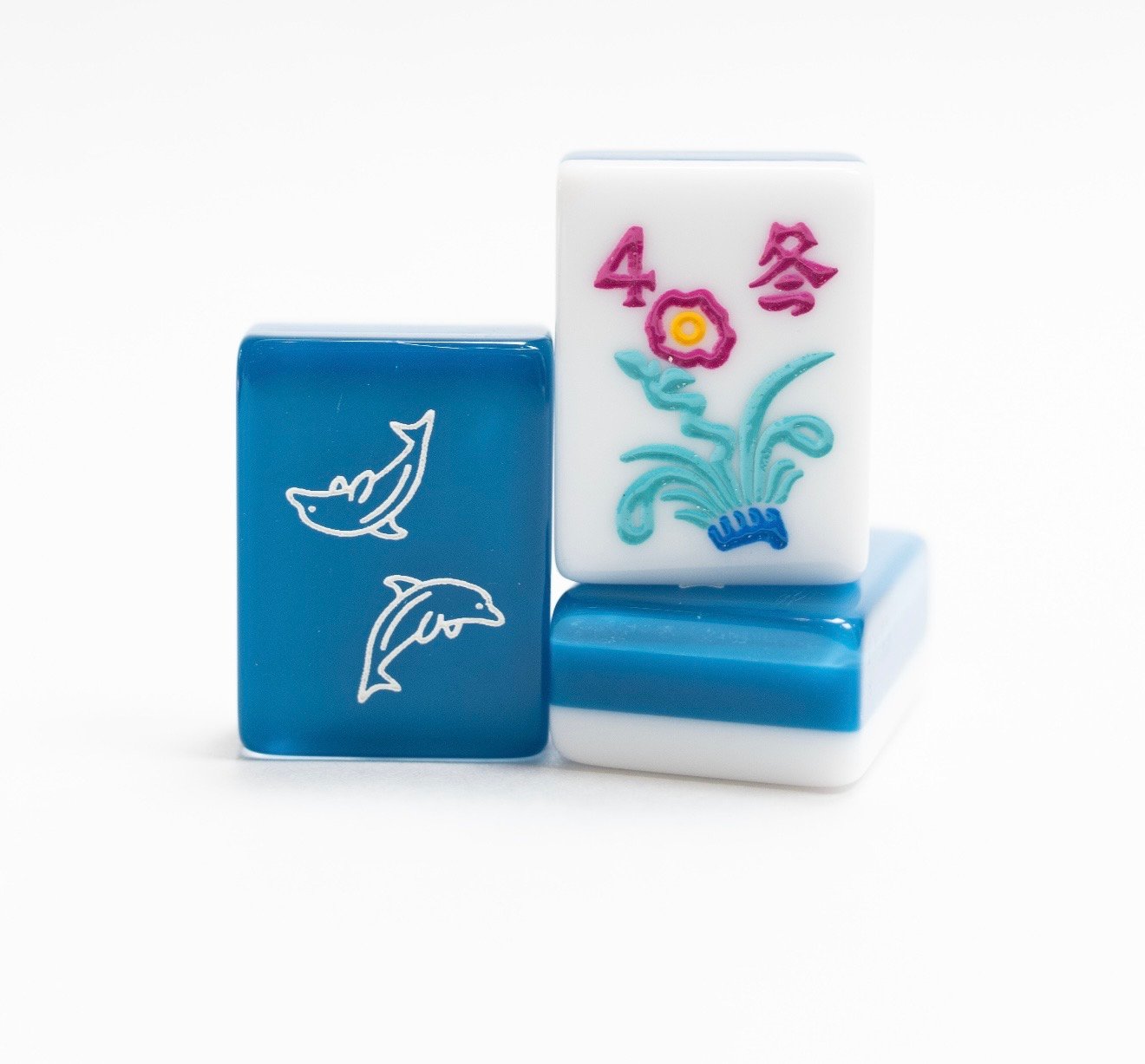 3 Layer Teal Blue with Dolphins American MahJongg tile set