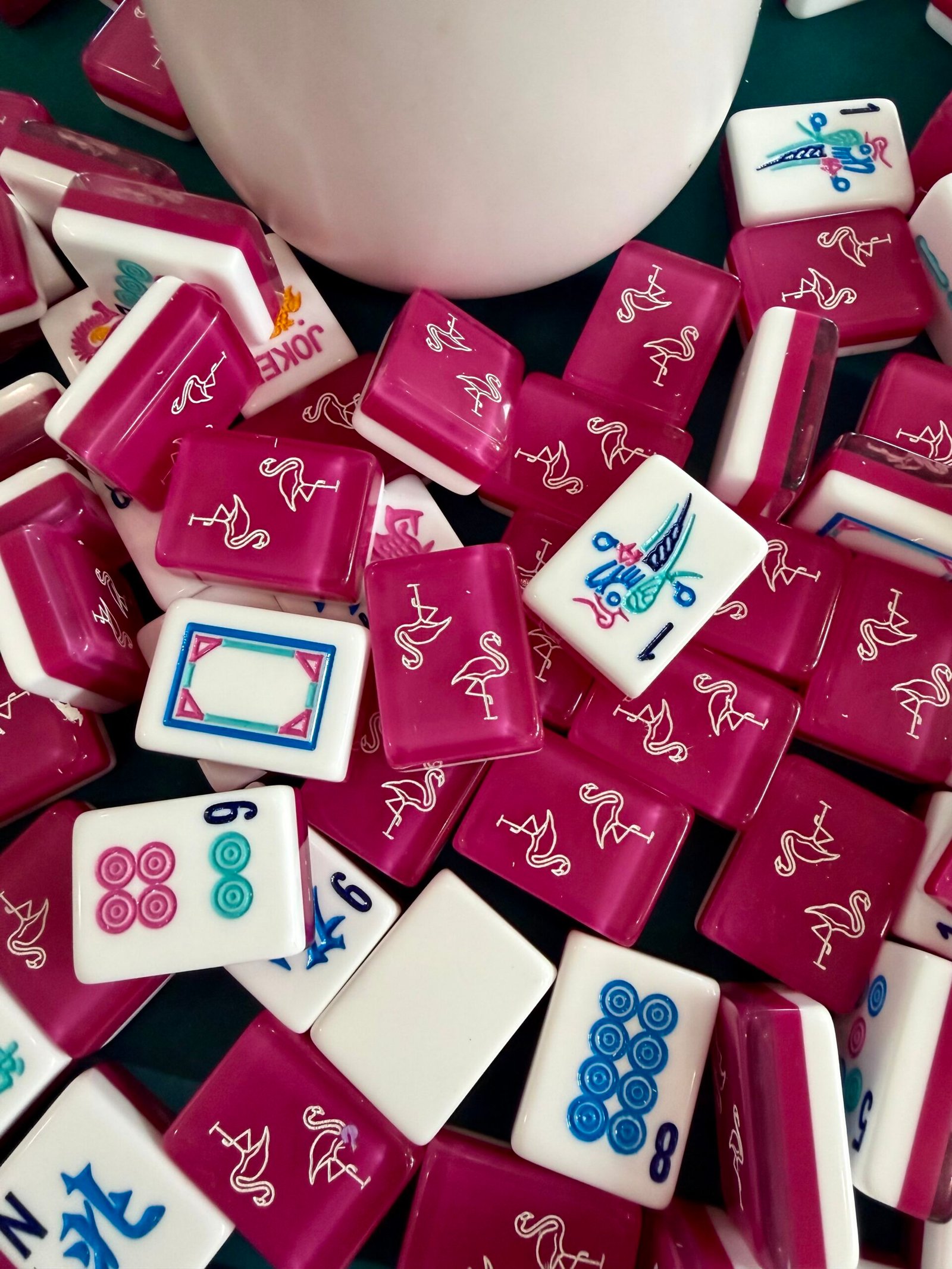 3 Layer Cranberry tiles with Flamingo's American Mah Jongg set